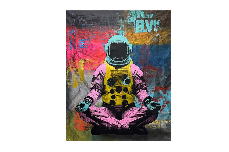 a canvas art print of a spaceman meditating