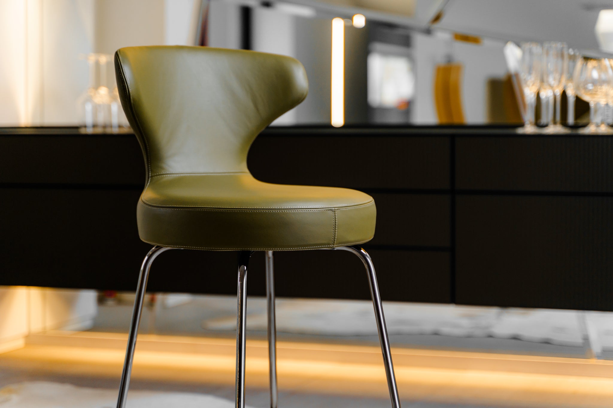 (SOLD) B&B Italia Papilio Low Stool in Thyme Green Leather