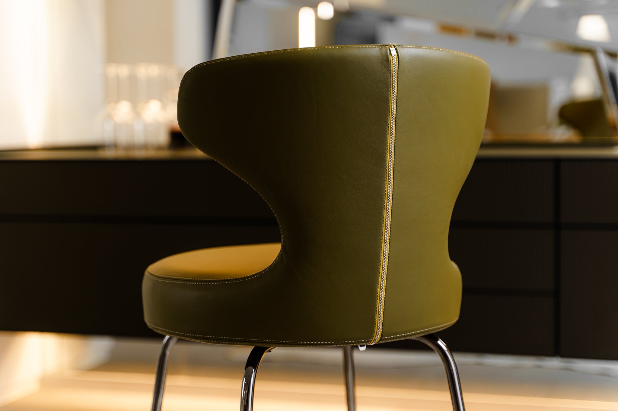 (SOLD) B&B Italia Papilio Low Stool in Thyme Green Leather