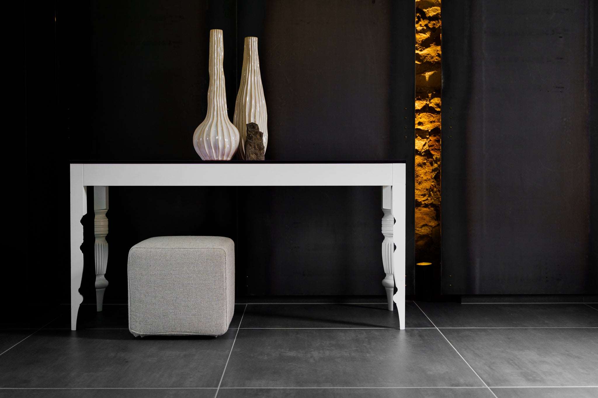 AndyG Console Table with Purple Glass Top