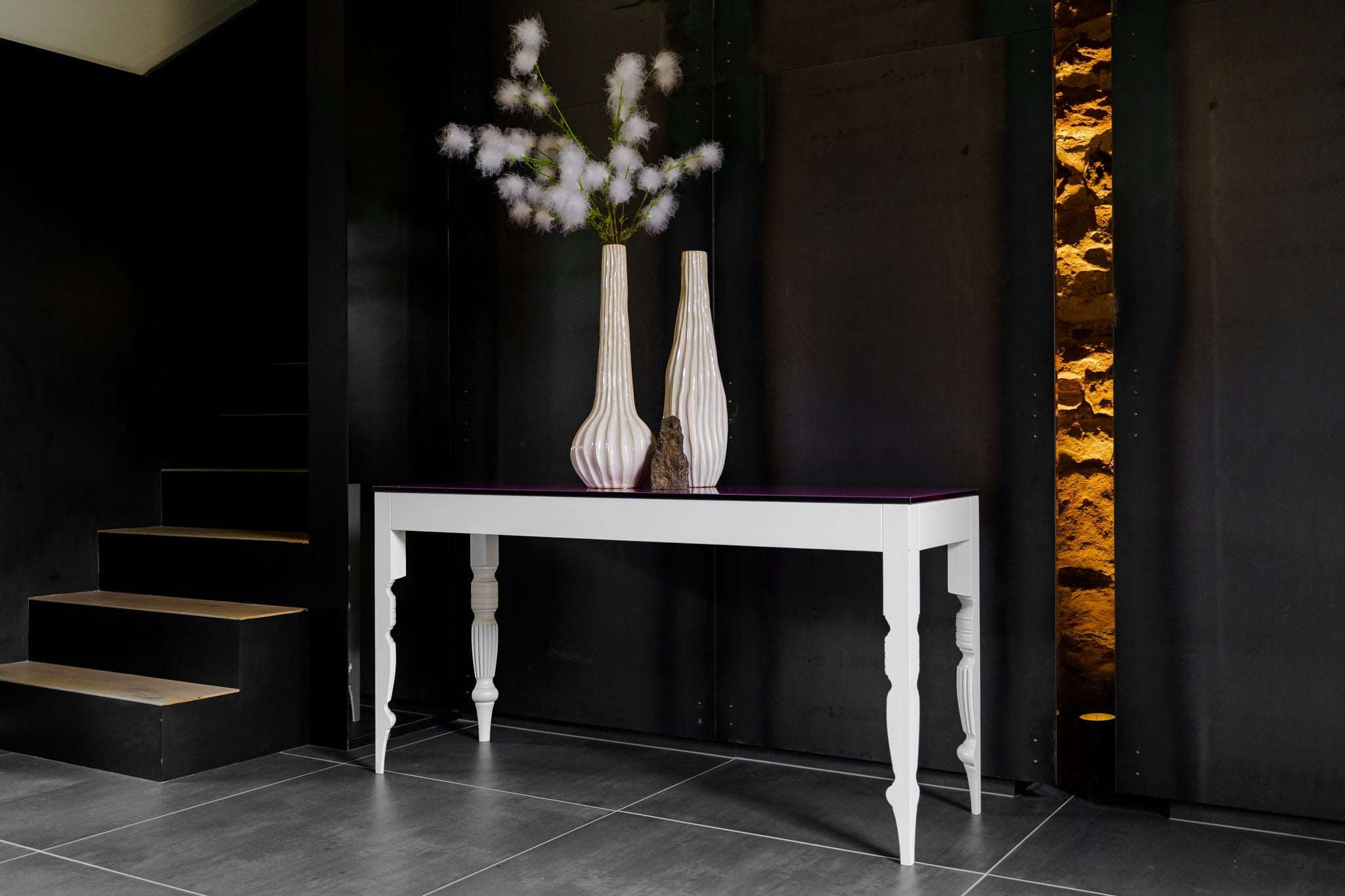 AndyG Console Table with Purple Glass Top