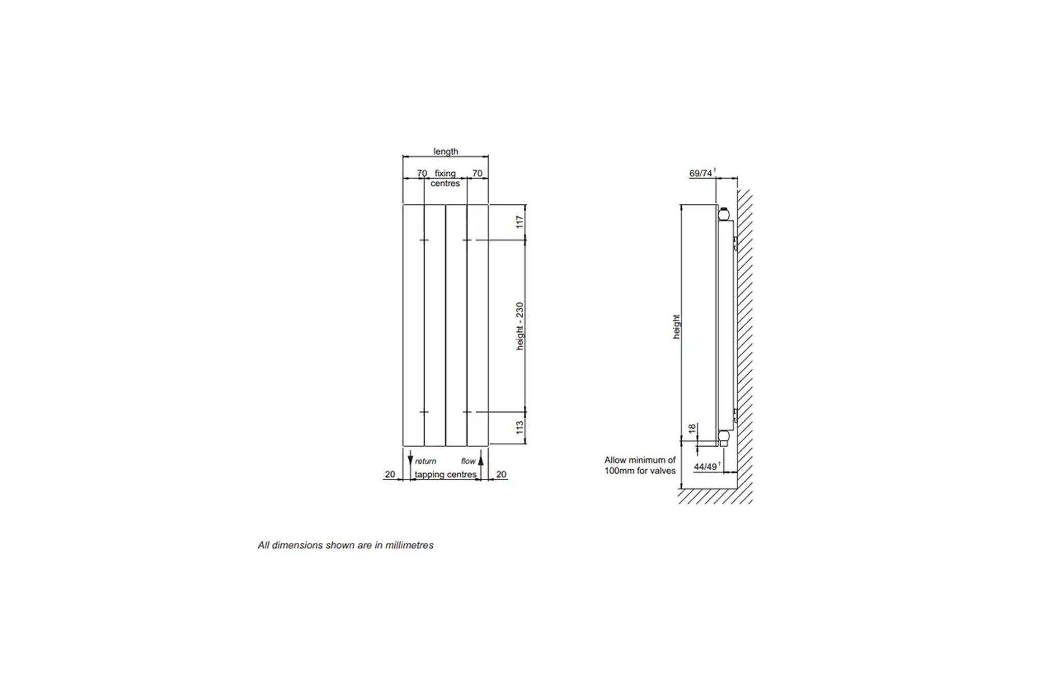 Bisque Decorative White Panel 507 x 1000 Radiator DH-50-100